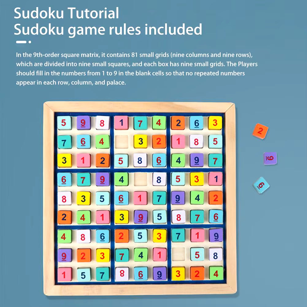 Educational Sudoku Wooden Board Game for Kids - Portable Colorful Blocks to Enhance Logical Thinking and Math Skills