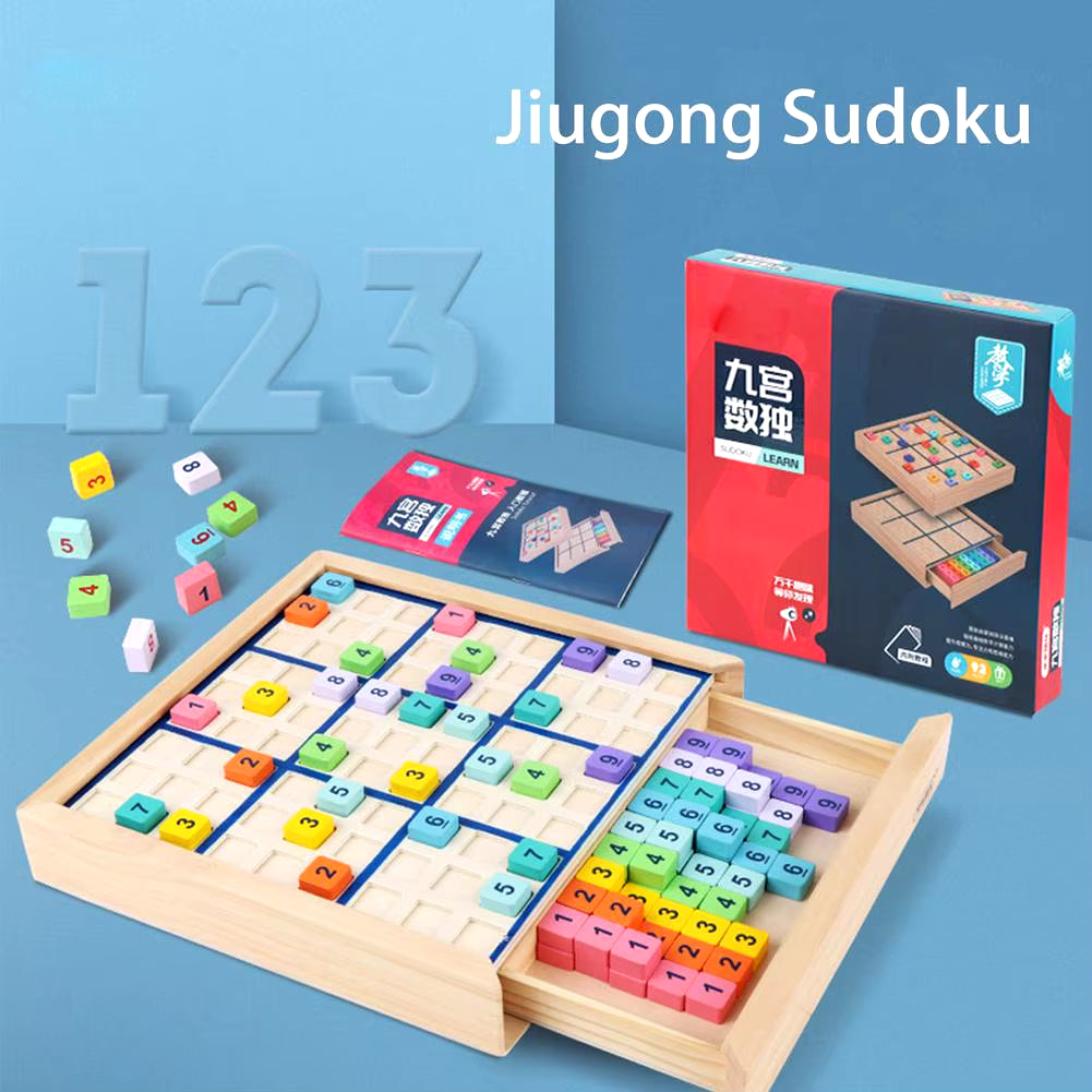 Educational Sudoku Wooden Board Game for Kids - Portable Colorful Blocks to Enhance Logical Thinking and Math Skills